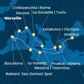 France, Italy, Greece, Turkey, Malta, Tunisia, Spain