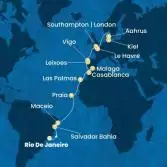 Brazil, Canary Islands, Morocco, Spain, Portugal, France, England, Denmark, Germany