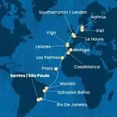 Brazil, Canary Islands, Morocco, Spain, Portugal, France, England, Denmark, Germany