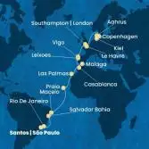 Brazil, Canary Islands, Morocco, Spain, Portugal, France, England, Denmark, Germany