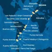 Italy, France, Spain, Gibraltar, Portugal, Canary Islands, Cape Verde, Brazil, Argentina, Uruguay, Chile, Falkland Islands
