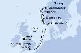 Southampton,Haugesund,Nordfjordeid,Flaam,Kristiansand,Southampton