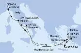 Civitavecchia,Mykonos,Kusadasi,Santorini,Naples,Civitavecchia,Genoa